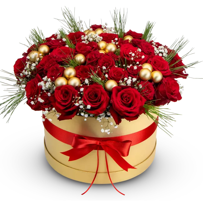 Christmas flowerbox of red roses